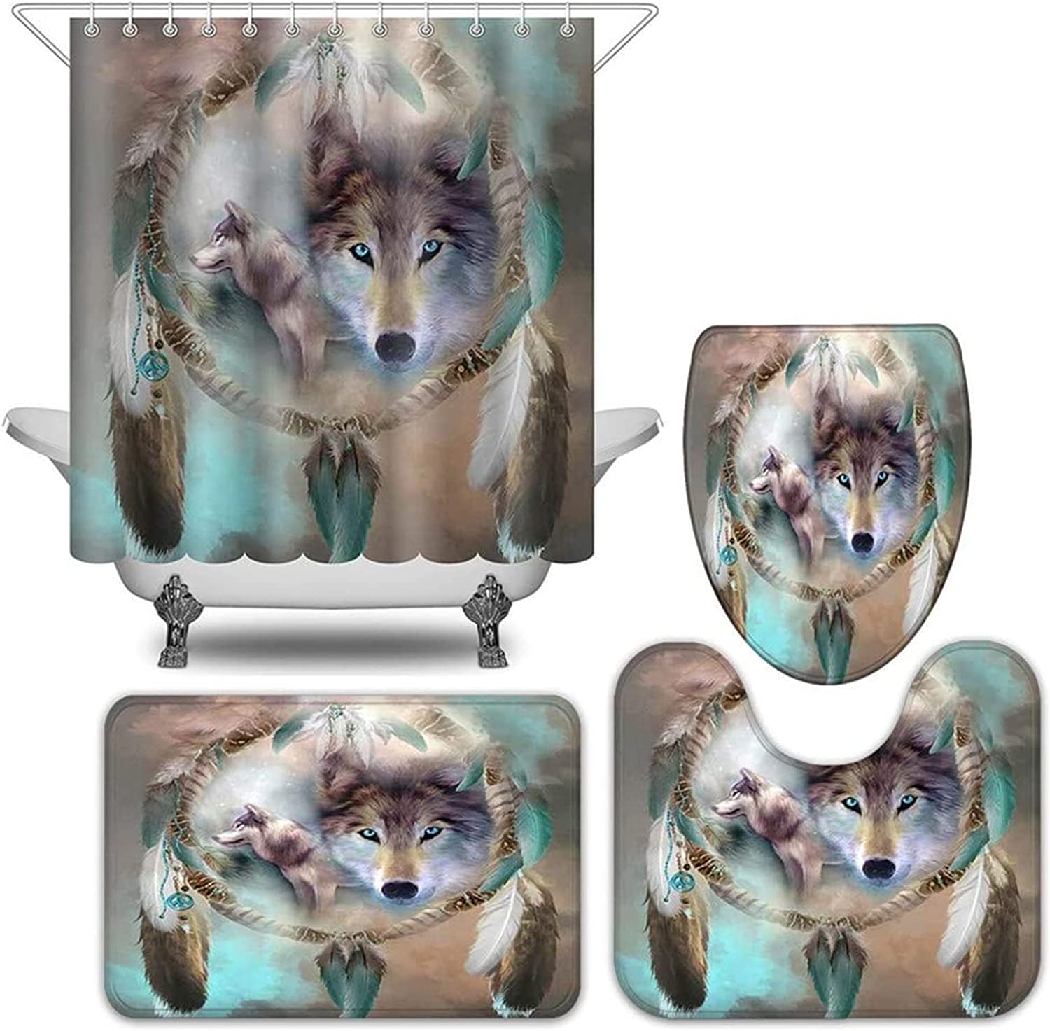 Wolf Dream Catcher Cool Wolf Fabric Animal Shower Curtain For Bathroom - Image 3