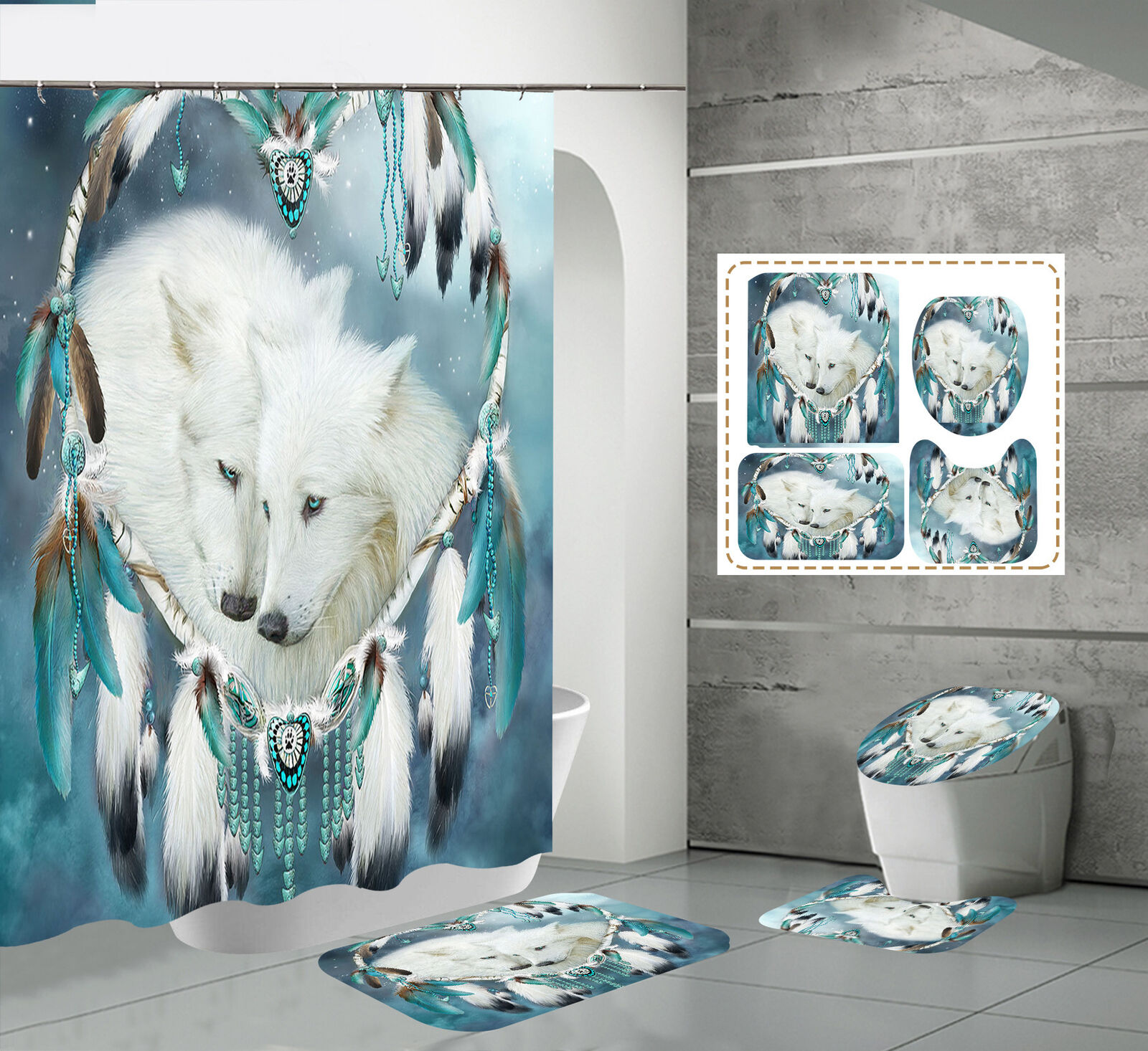 Wolf Dreamcatcher Animals Shower Curtain For Boho Bathrooms