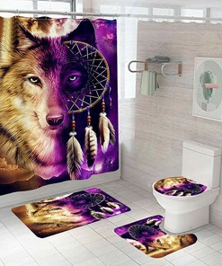 Wolf Dreamcatcher Waterproof Shower Curtain With Cushion Mat