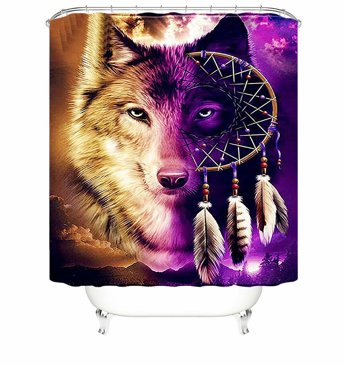 Wolf Dreamcatcher Waterproof Shower Curtain With Cushion Mat - Image 2