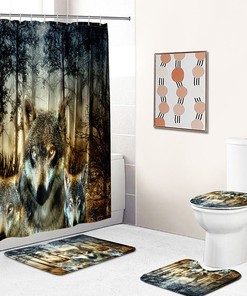 Wolf Family Forest Animals Bathroom Shower Curtain - Forest Animals Wolf Family