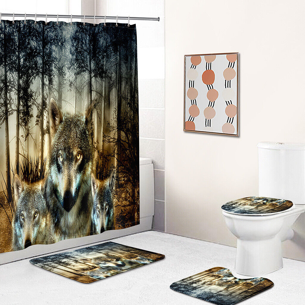 Wolf Family Forest Animals Bathroom Shower Curtain - Forest Animals Wolf Family