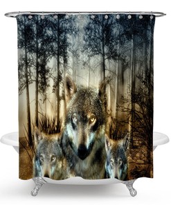 Wolf Family Forest Animals Bathroom Shower Curtain - Forest Animals Wolf Family