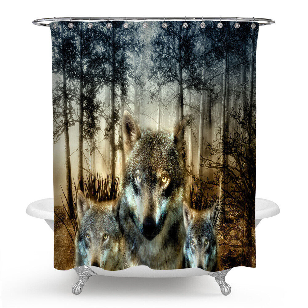 Wolf Family Forest Animals Bathroom Shower Curtain - Forest Animals Wolf Family