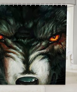 Wolf Forest Cyan Fantasy Animal Print Fabric Shower Curtain