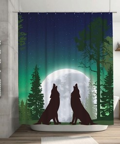 Wolf Forest Moon Shower Curtain for a Wildlife-inspired Bathroom