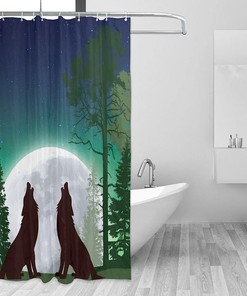 Wolf Forest Moon Shower Curtain for a Wildlife-inspired Bathroom