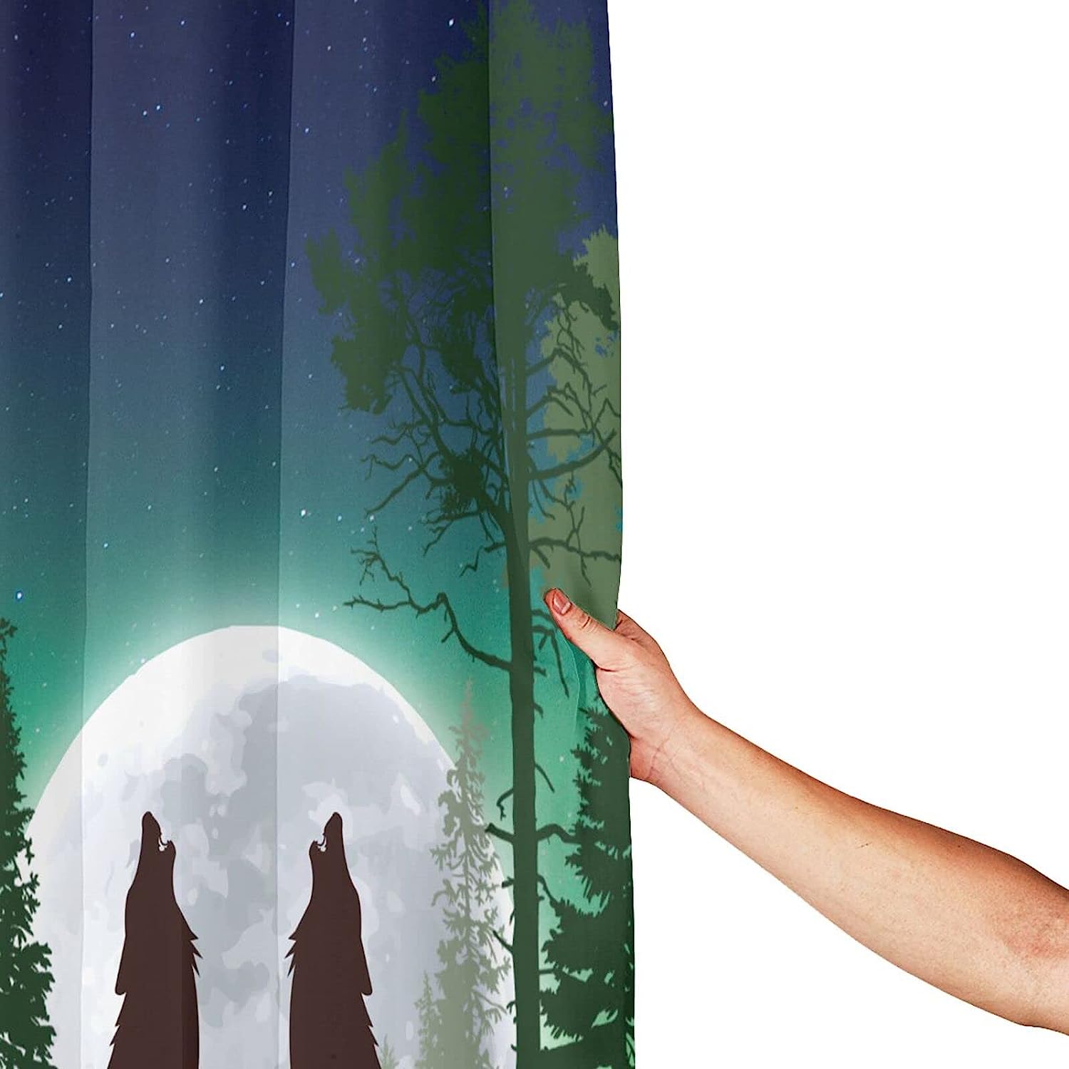 Wolf Forest Moon Shower Curtain for a Wildlife-inspired Bathroom