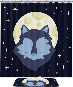 Wolf Galaxy Moon Stars Fabric Shower Curtain - Waterproof And Stylish