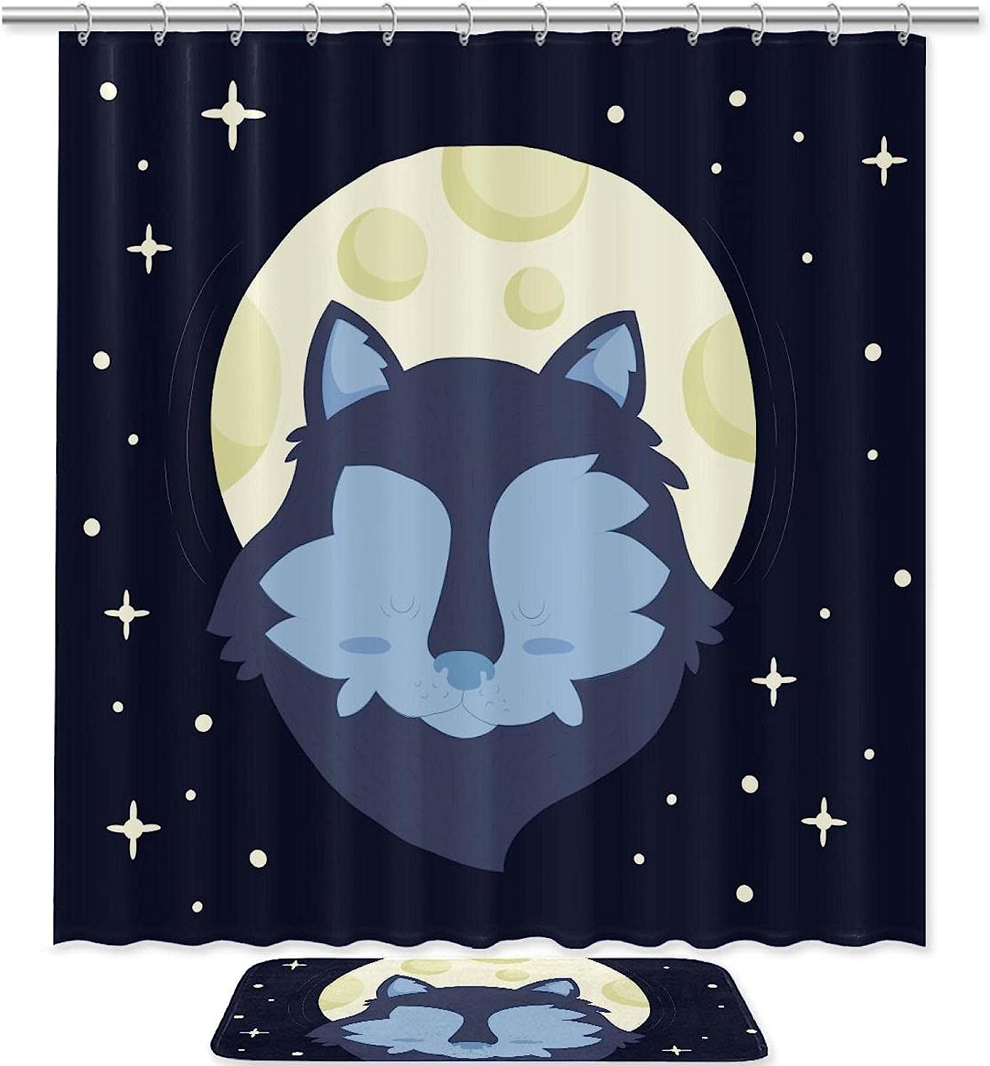 Wolf Galaxy Moon Stars Fabric Shower Curtain - Waterproof And Stylish