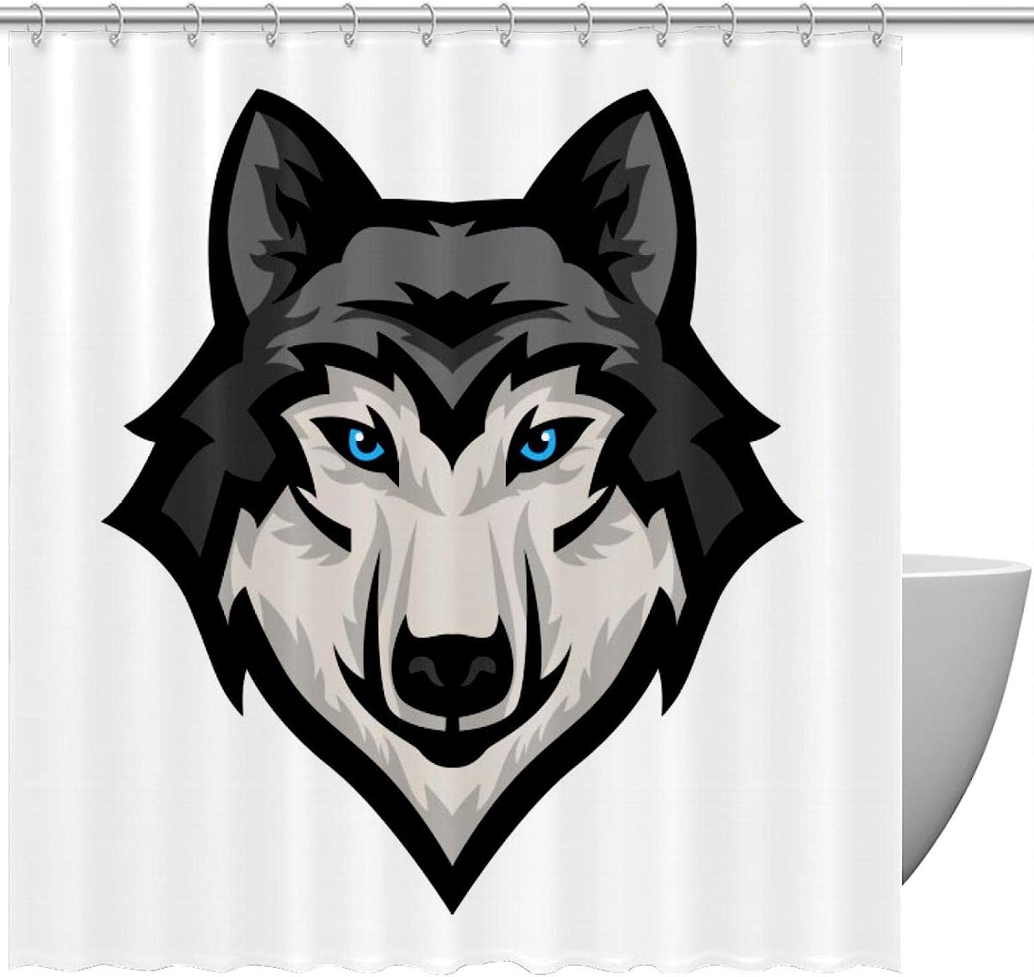 Wolf Head Bathroom Shower Curtain with Animal Print for Home Decor