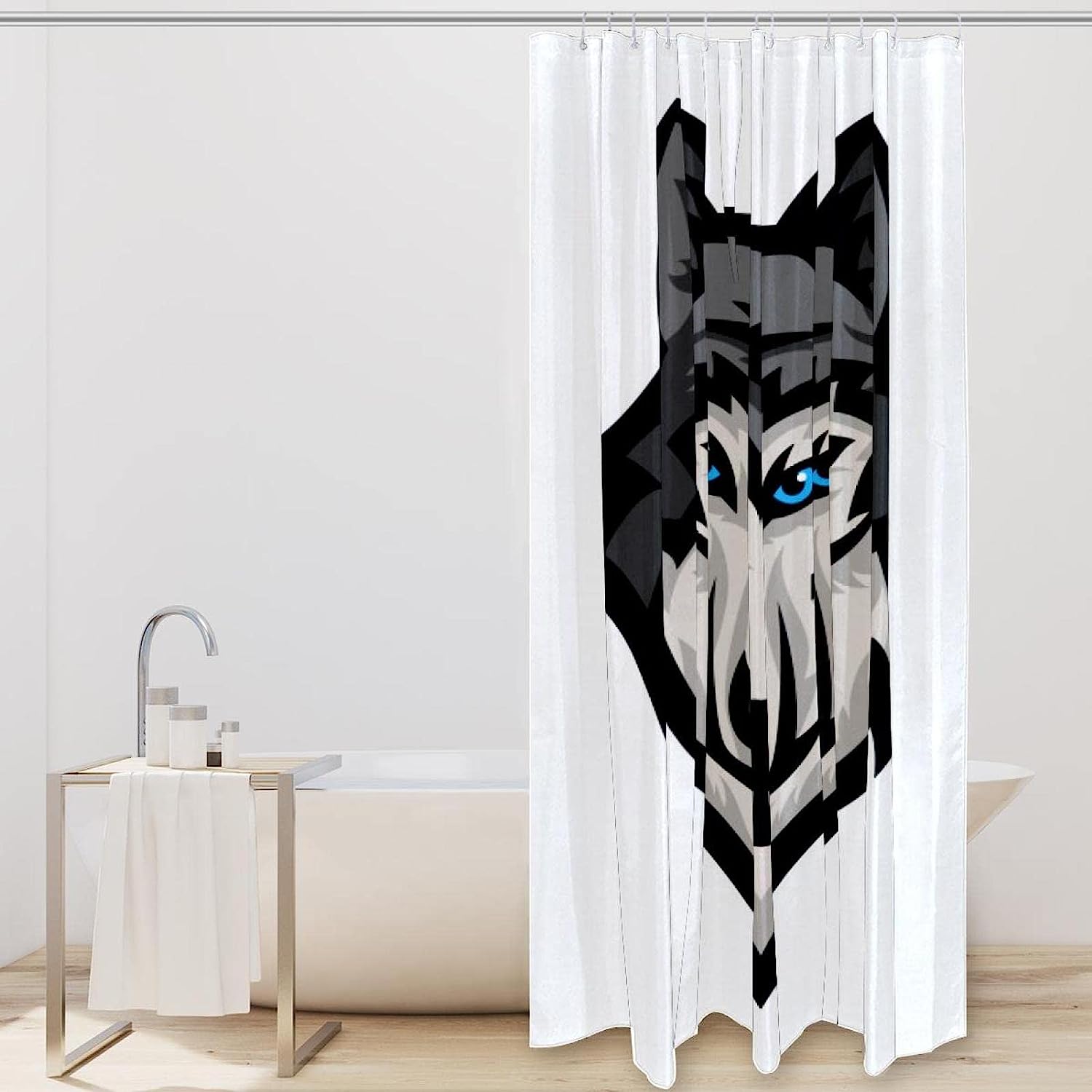 Wolf Head Bathroom Shower Curtain with Animal Print for Home Decor