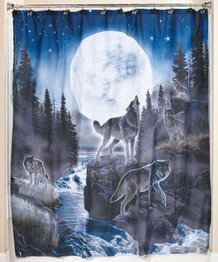 Wolf Howling At The Moon Shower Curtain for Wildlife and Cabin Bathroom Decor 