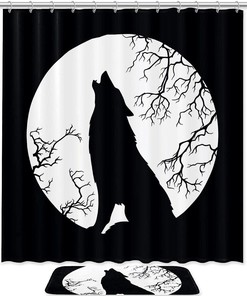 Wolf Howling At The Moon Waterproof Shower Curtain For Bathroom
