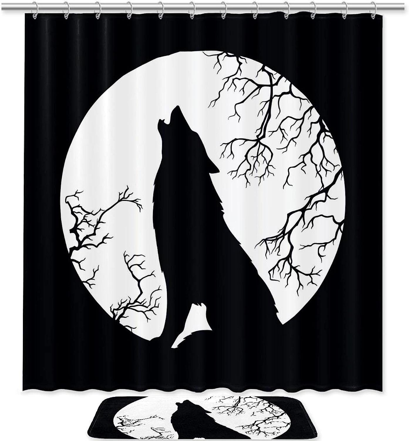 Wolf Howling At The Moon Waterproof Shower Curtain For Bathroom