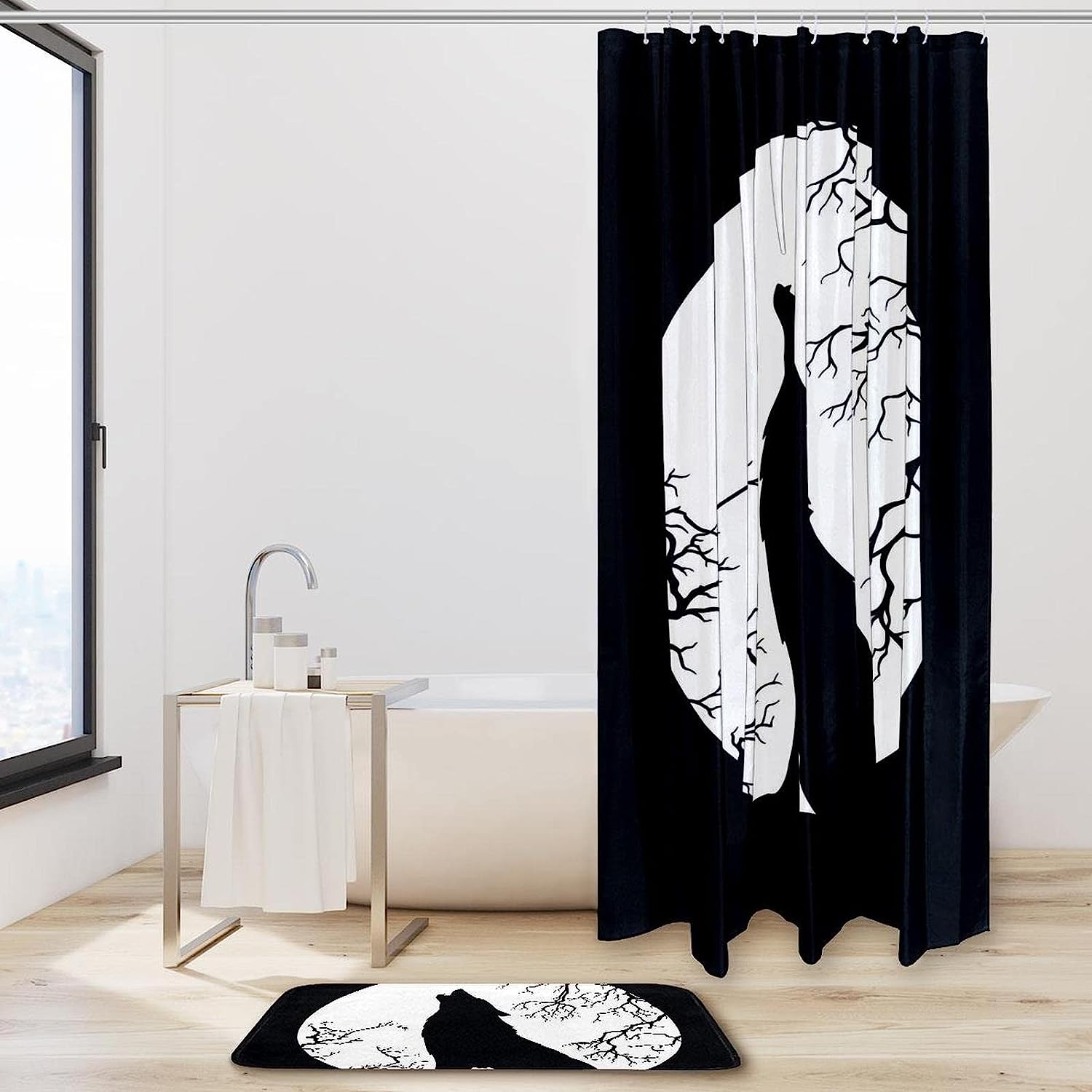 Wolf Howling At The Moon Waterproof Shower Curtain For Bathroom - Image 2