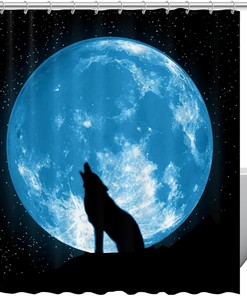 Wolf Howling Pattern Full Moon Shower Curtain For A Creative Bath Decor