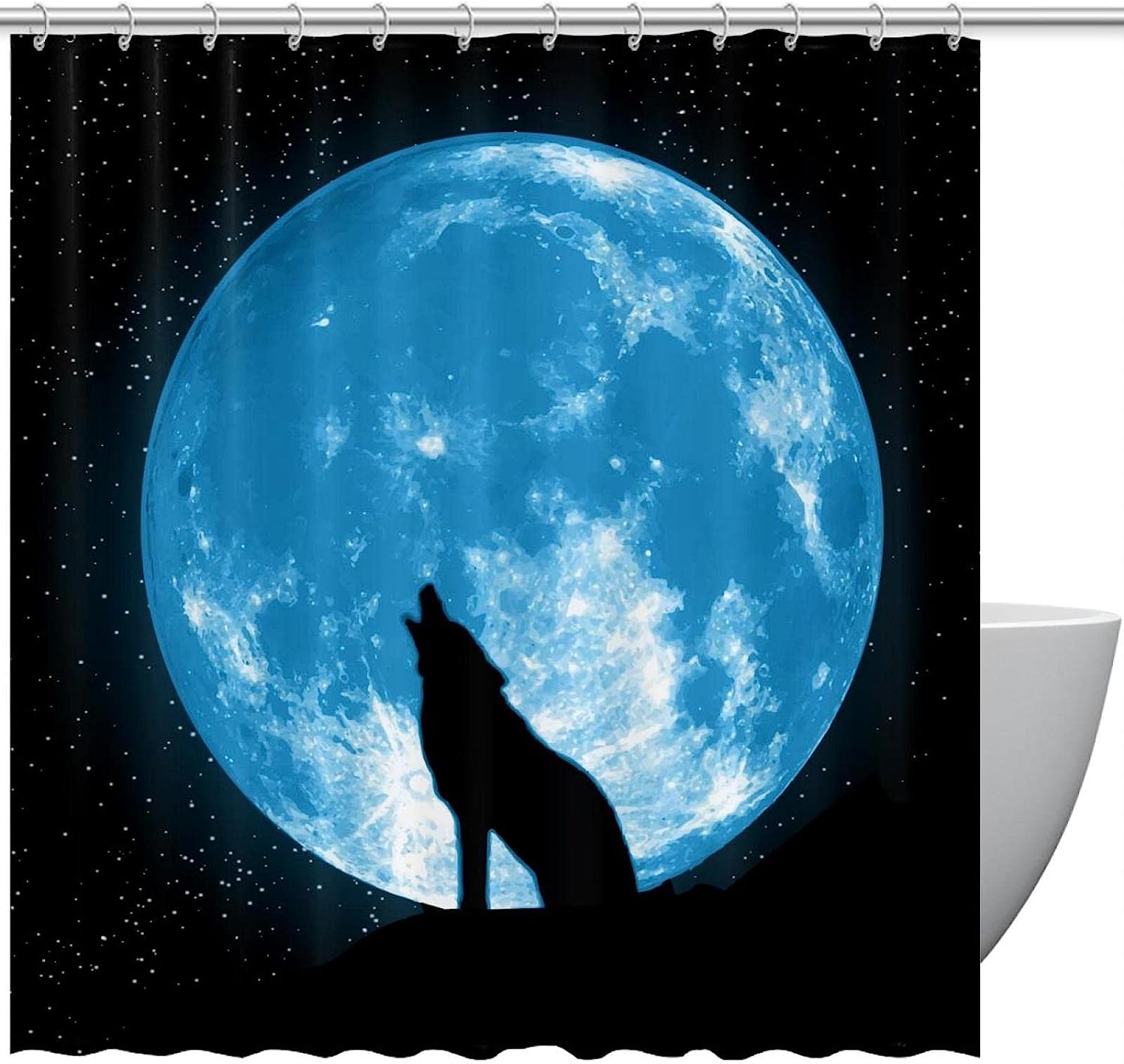 Wolf Howling Pattern Full Moon Shower Curtain For A Creative Bath Decor