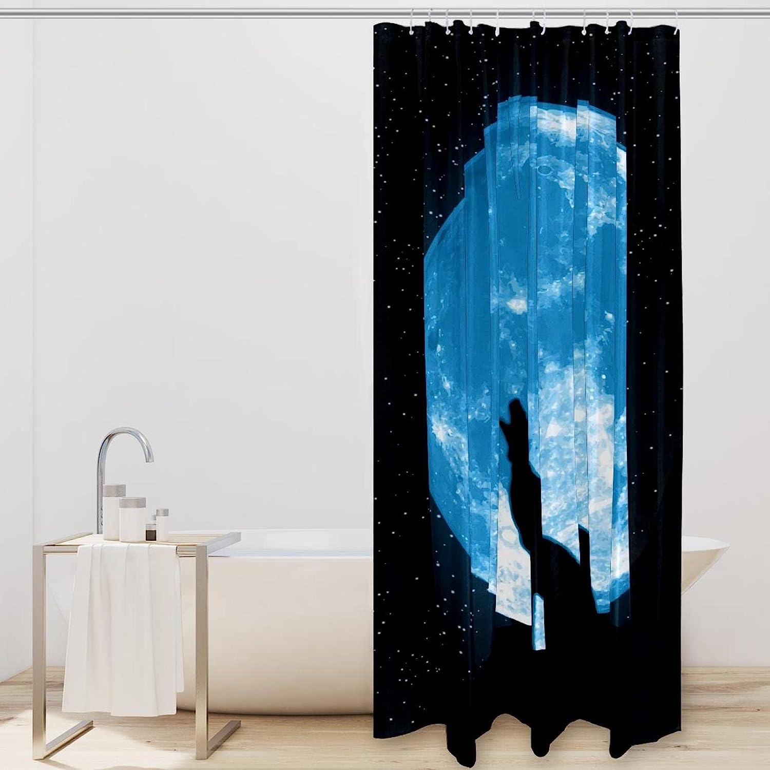 Wolf Howling Pattern Full Moon Shower Curtain For A Creative Bath Decor