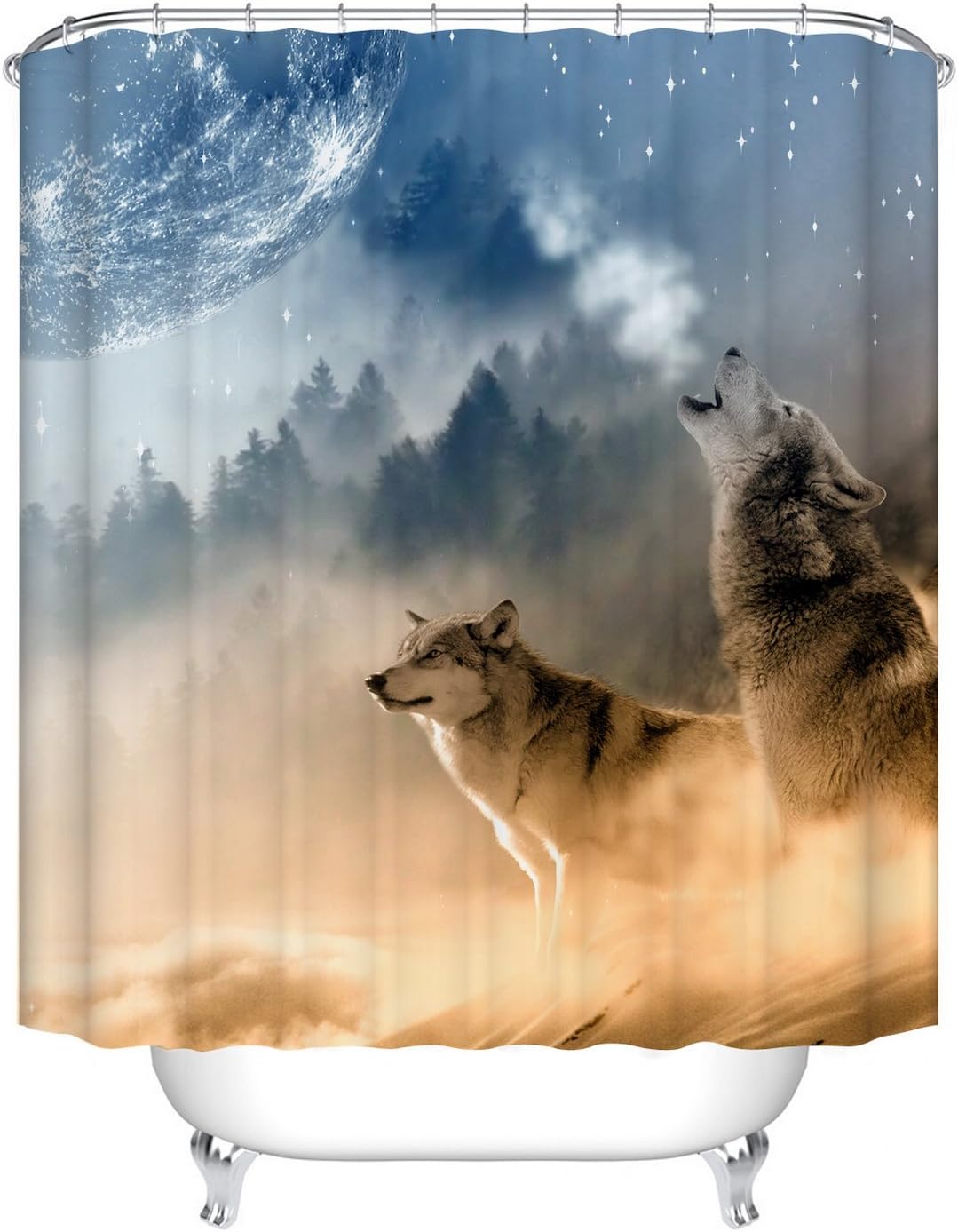 Wolf Lovers In The Forest Shower Curtain - Romantic Bathroom Decor