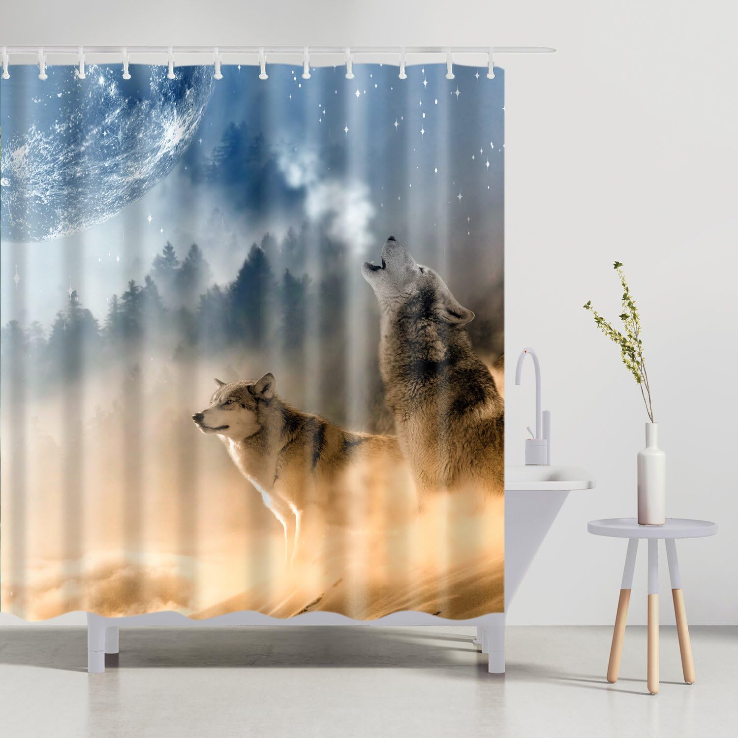 Wolf Lovers In The Forest Shower Curtain - Romantic Bathroom Decor