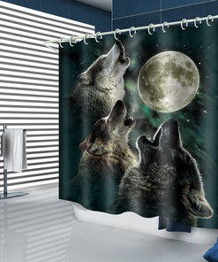 Wolf Moon Bathroom Shower Curtain with Wilderness and Animal Print for Home Decor