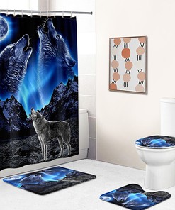 Wolf Moon Forest Night Shower Curtain with Animal Print for Wilderness Bathroom Decor 
