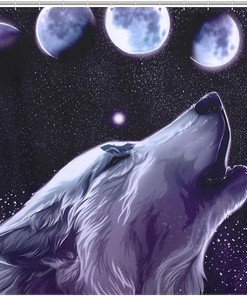 Wolf Moon Forest Shower Curtain with Fabric Print for Bathroom Decor 