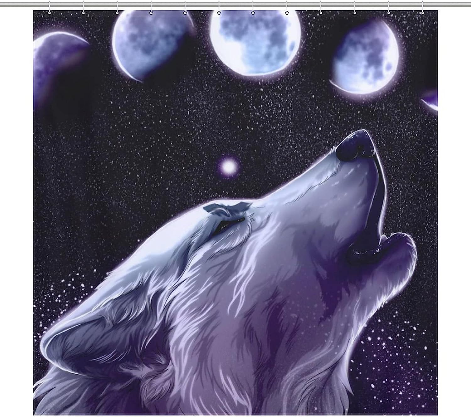 Wolf Moon Forest Shower Curtain with Fabric Print for Bathroom Decor