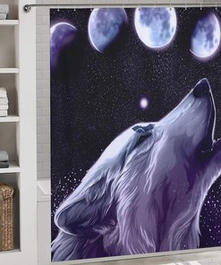 Wolf Moon Forest Shower Curtain with Fabric Print for Bathroom Decor
