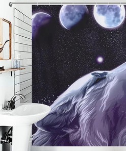 Wolf Moon Forest Shower Curtain with Fabric Print for Bathroom Decor