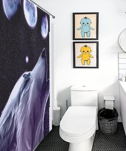 Wolf Moon Forest Shower Curtain with Fabric Print for Bathroom Decor