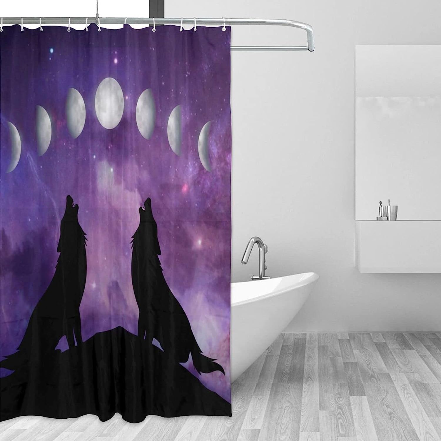 Wolf Moon Phases Unique Shower Curtain for a Mystic Bathroom