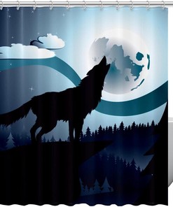 Wolf Moon Shower Curtain - Celestial Bathroom Accessories