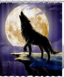 Wolf Moon Shower Curtain - Lunar Canine Bathroom Dcor
