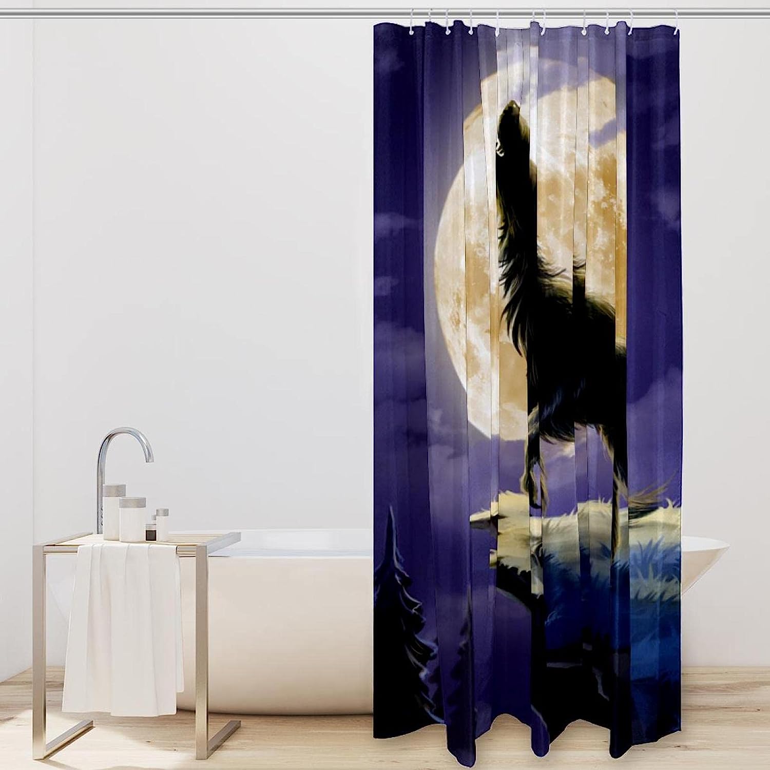 Wolf Moon Shower Curtain - Lunar Canine Bathroom Dcor
