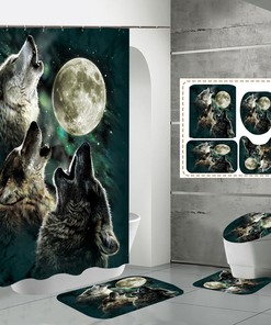 Wolf Moon Starry Sky Print Shower Curtain Bathroom - Night-time Canine Dcor