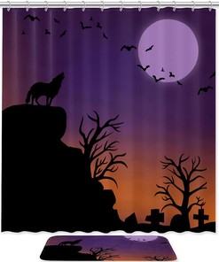 Wolf Moon, Waterproof Shower Curtain Bathroom Curtain - Protective Lunar Canine Dcor