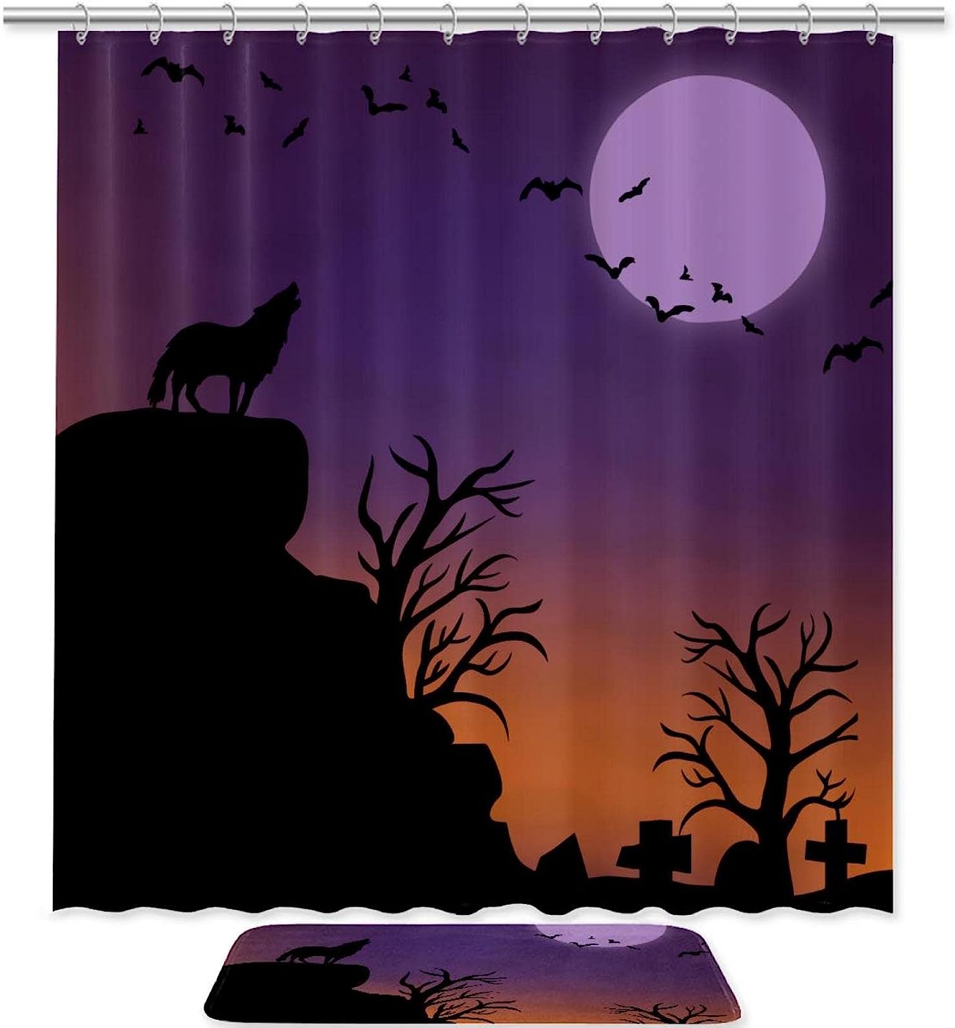Wolf Moon, Waterproof Shower Curtain Bathroom Curtain - Protective Lunar Canine Dcor
