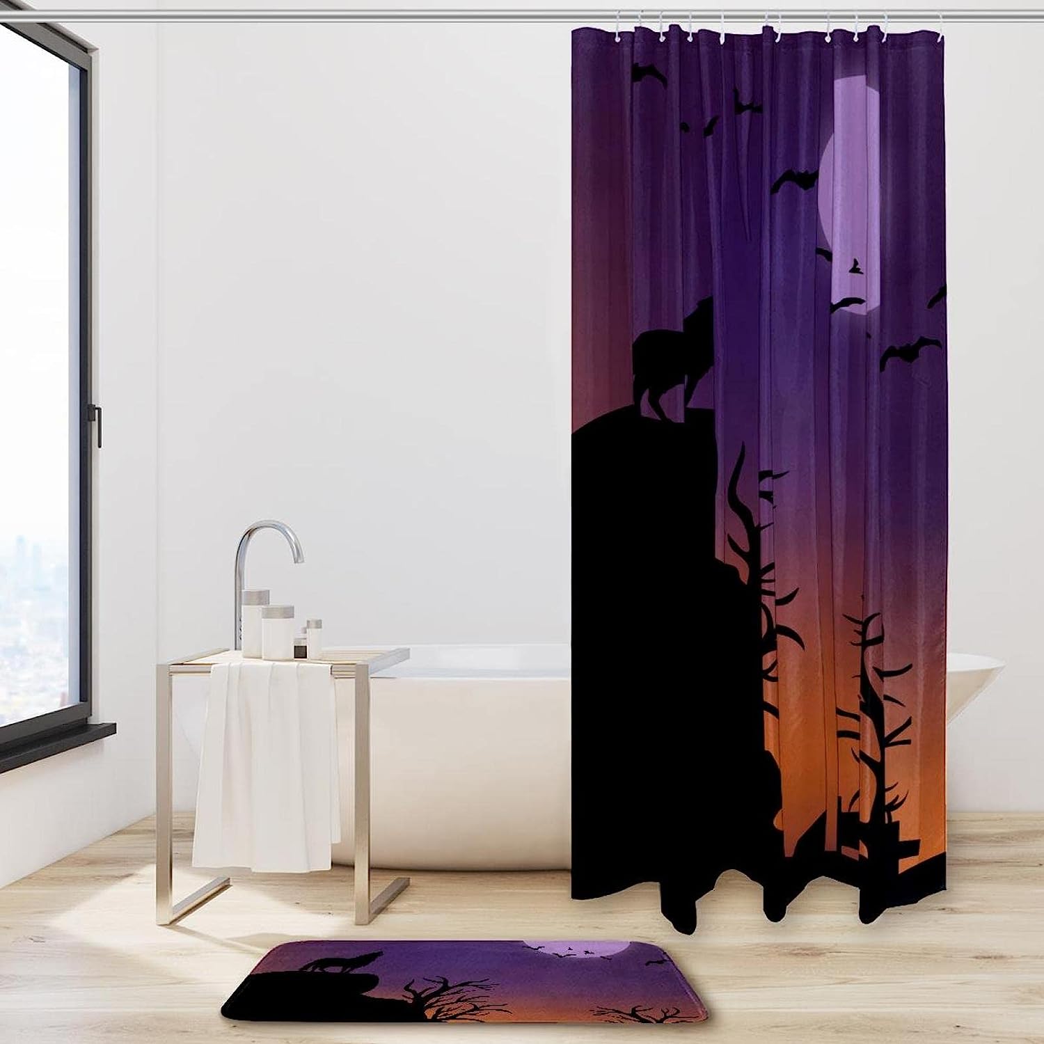 Wolf Moon, Waterproof Shower Curtain Bathroom Curtain - Protective Lunar Canine Dcor