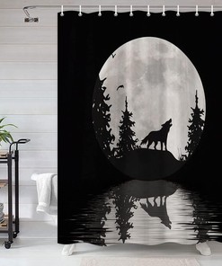 Wolf Pack And Forest Full Moon Shower Curtain For A Wildlife Lover'S Bath