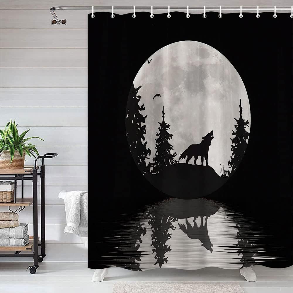 Wolf Pack And Forest Full Moon Shower Curtain For A Wildlife Lover'S Bath