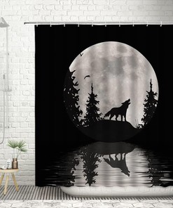 Wolf Pack And Forest Full Moon Shower Curtain For A Wildlife Lover'S Bath