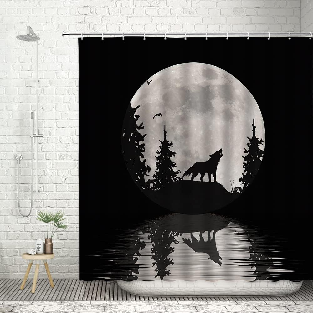 Wolf Pack And Forest Full Moon Shower Curtain For A Wildlife Lover'S Bath