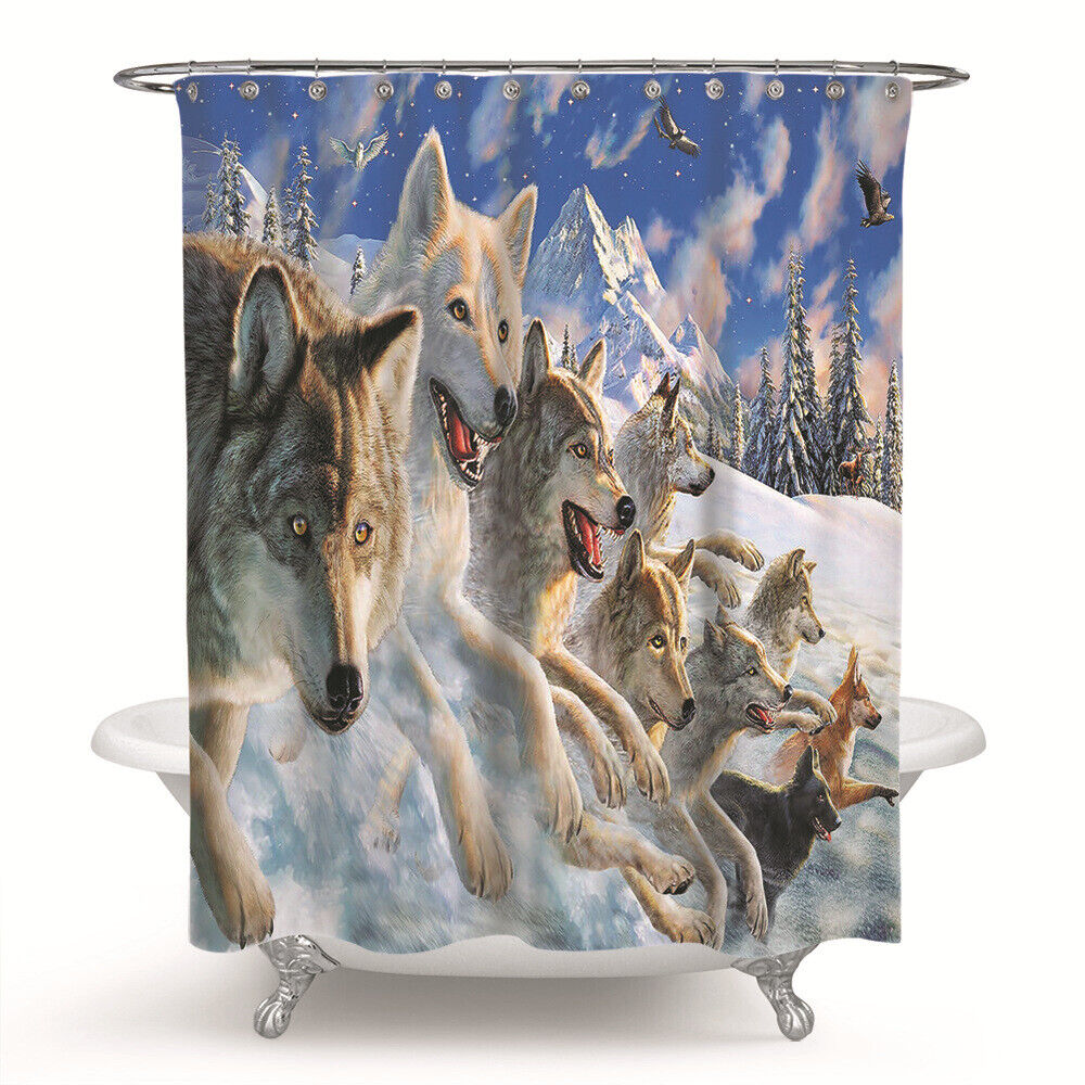Wolf Pack Mountain Forest Animal Shower Curtain For Rustic Bathroom - Image 2