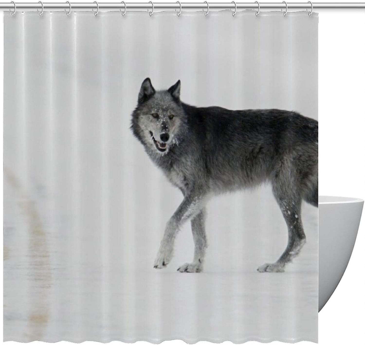 Wolf Pattern Shower Curtain - Gray Wolf Bathroom Accessory