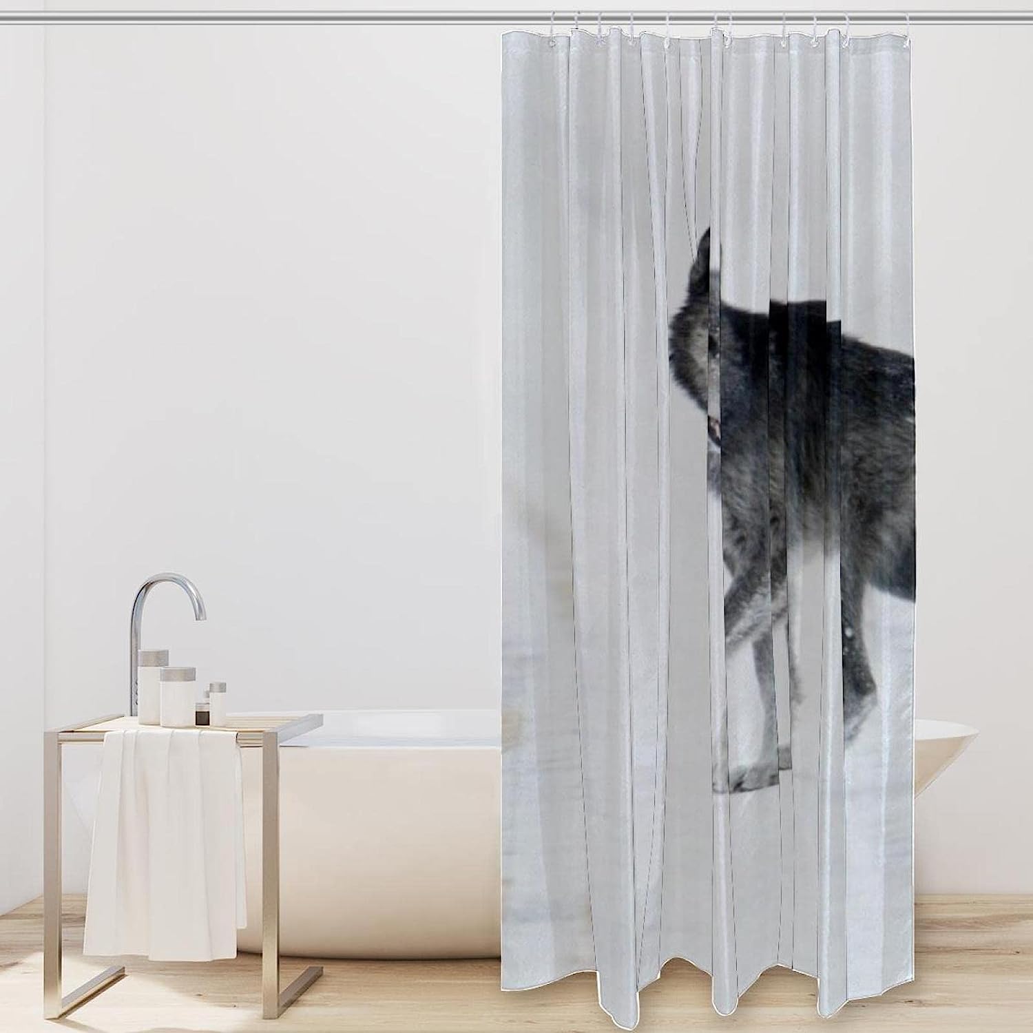 Wolf Pattern Shower Curtain - Gray Wolf Bathroom Accessory