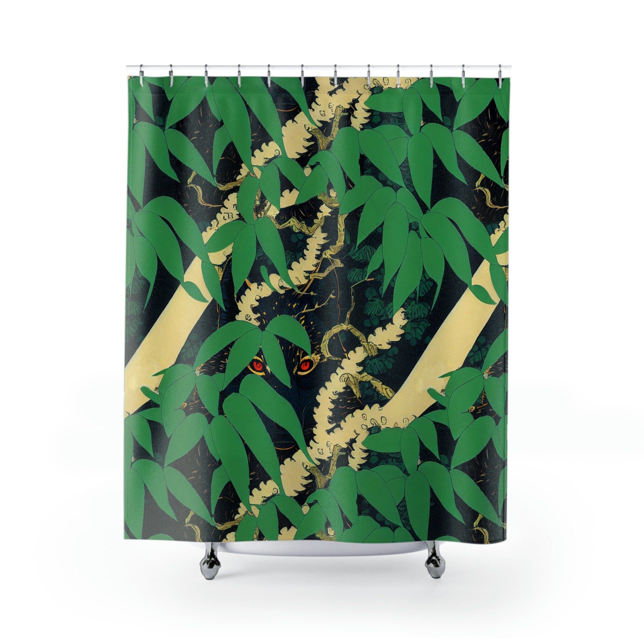 Wolf Pattern Shower Curtain, Leaf And Green Bathtub Curtains, Fabric Curtain, Nature Inspired Bathroom Decor - Image 2
