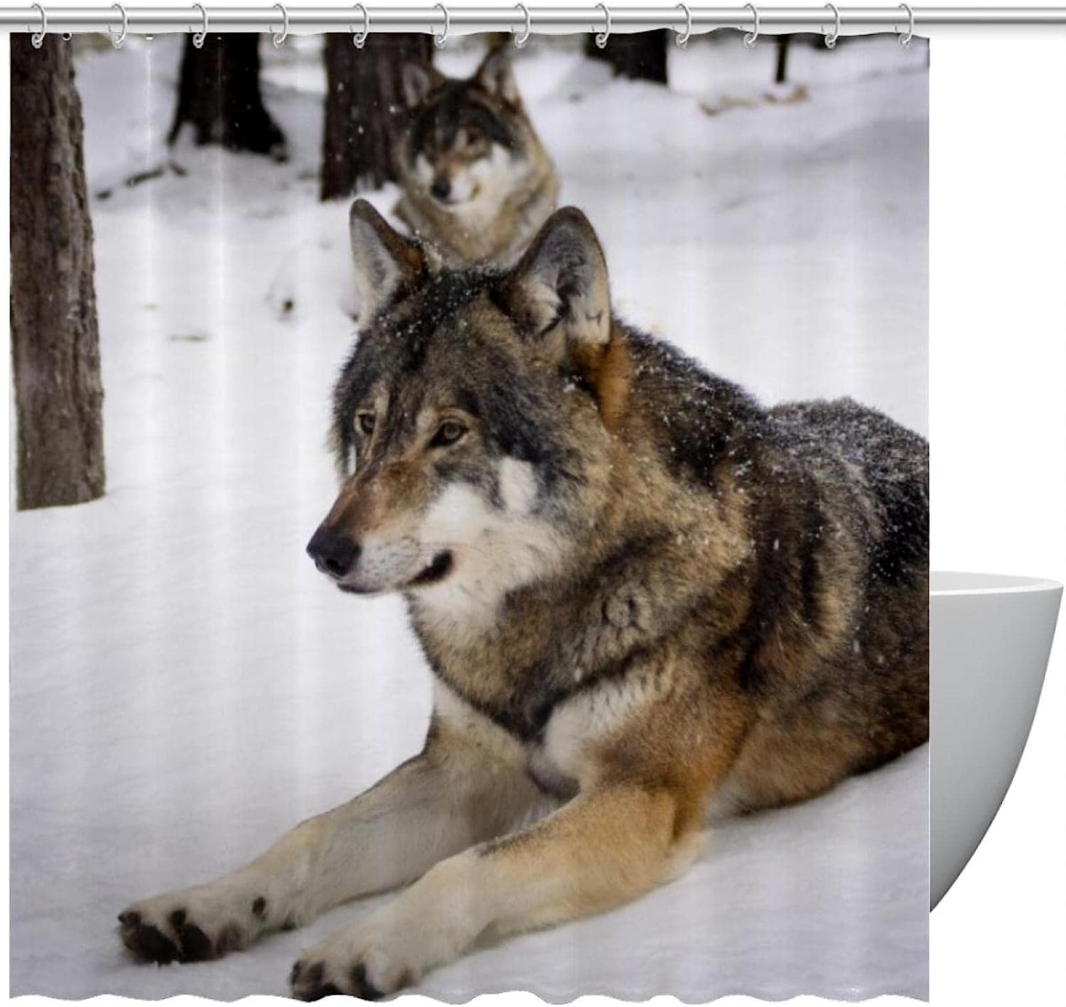 Wolf Pattern Shower Curtain - Lovable Wolf Print Fabric Shower Curtain