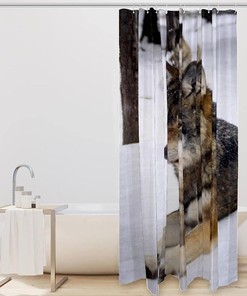 Wolf Pattern Shower Curtain - Lovable Wolf Print Fabric Shower Curtain